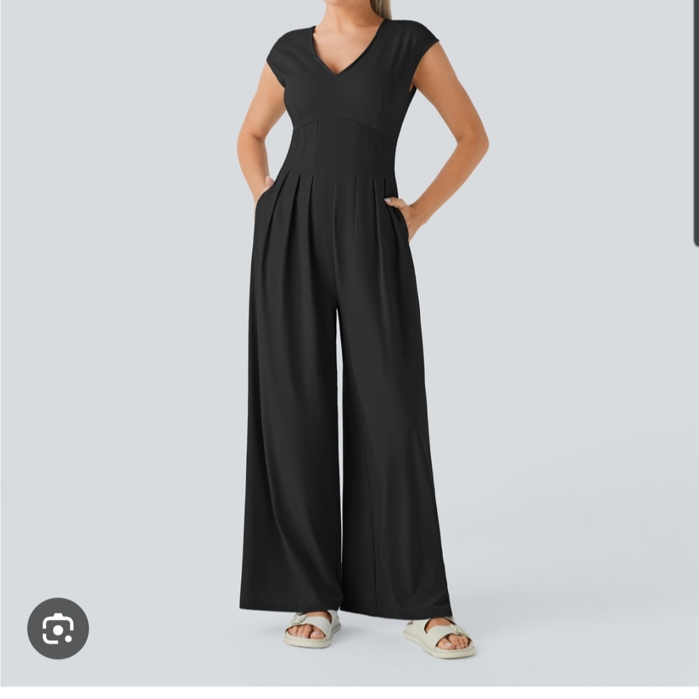 HALARA Black Wide Leg Jumpsuit with V-Neckline